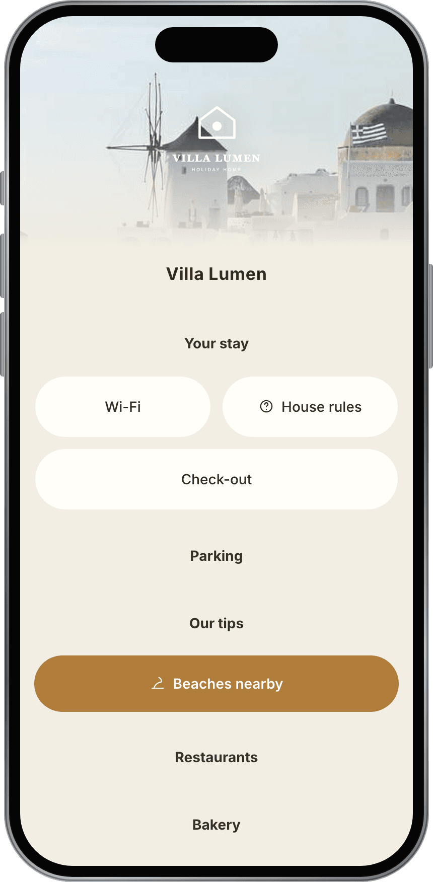 Infoboard demo for Villa Lumen, holiday rental, on a phone