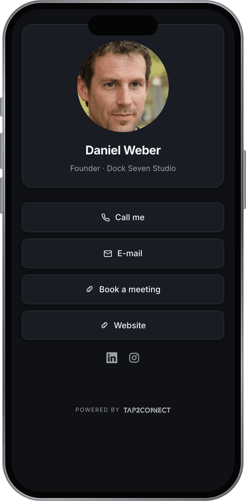 The same card for Daniel Weber in the dark design
